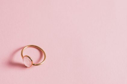 Commercial photo of a ring against a pink background